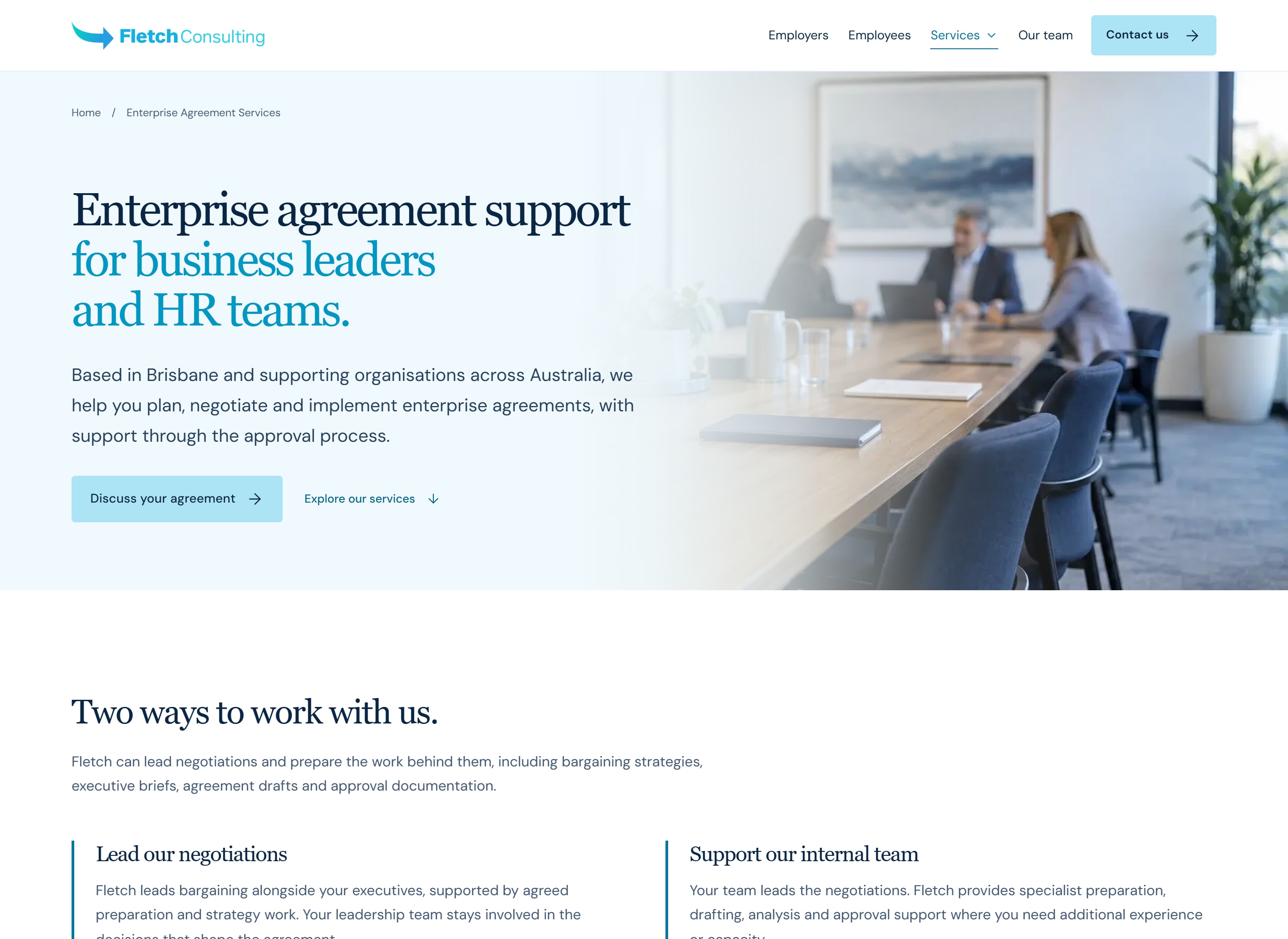 Enterprise agreements page on the live Fletch Consulting website