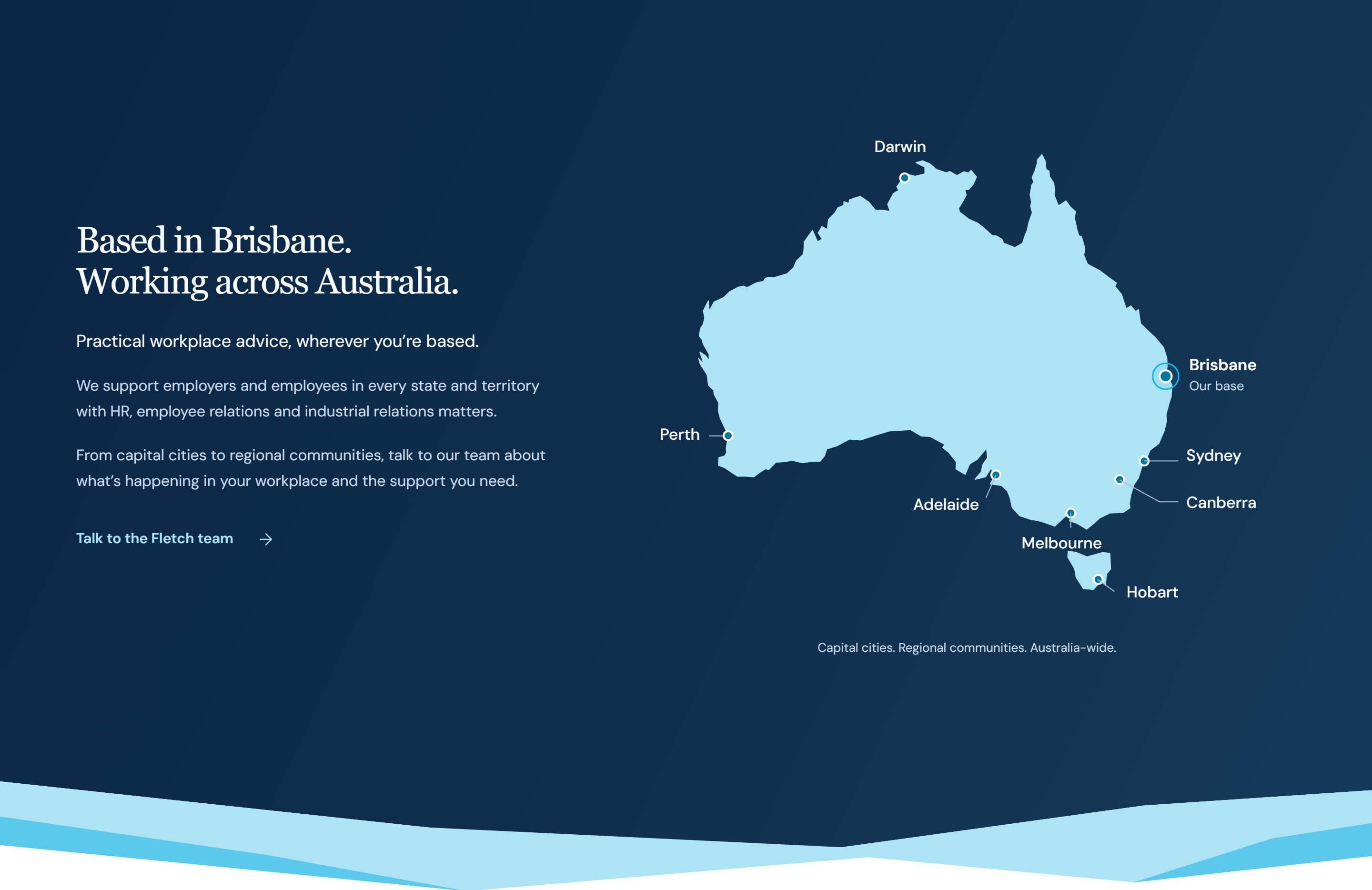 Navy Australia-wide support section with a blue map highlighting Brisbane and Australian capital cities