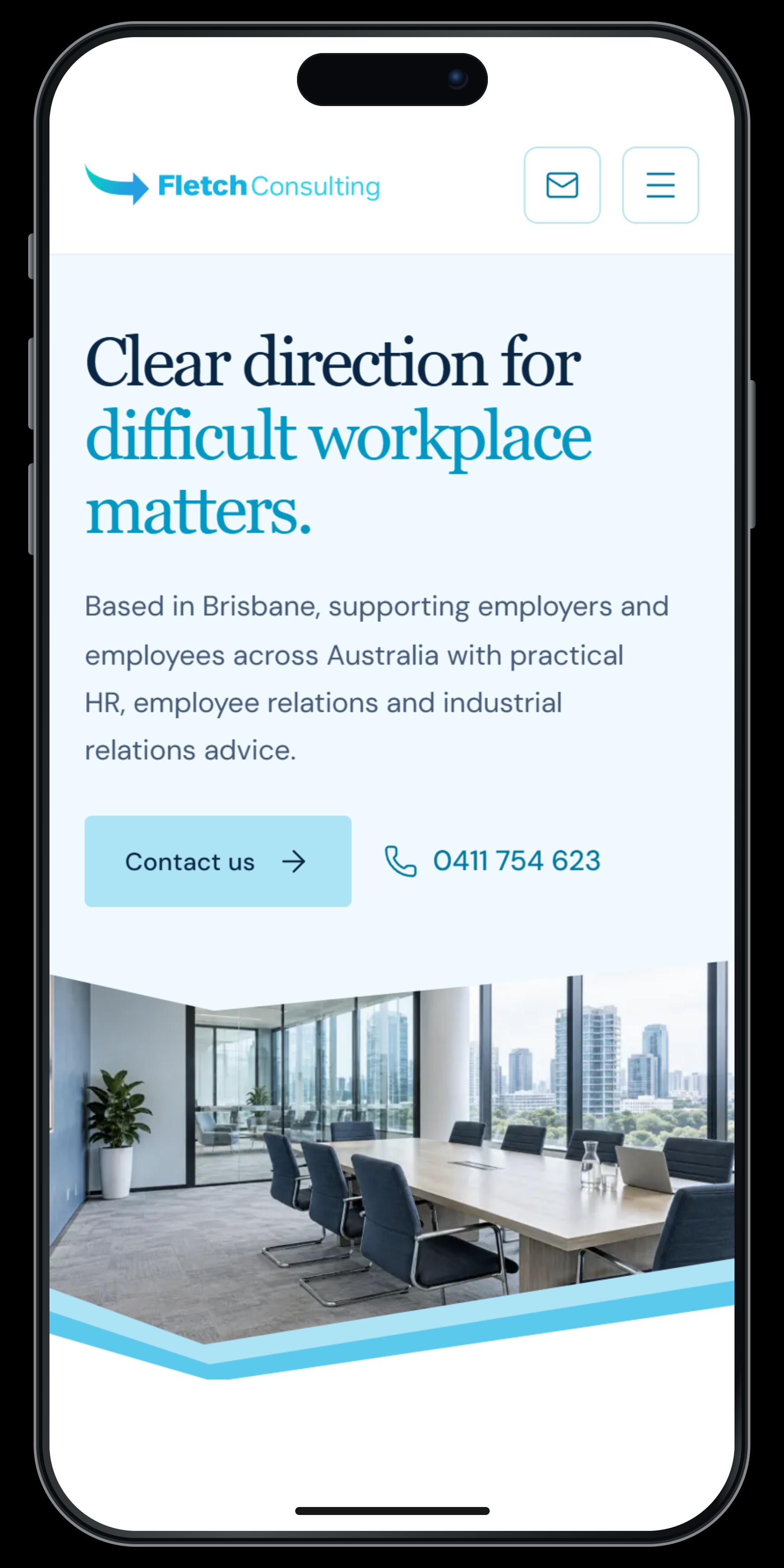 Fletch Consulting’s mobile homepage displayed in a phone frame